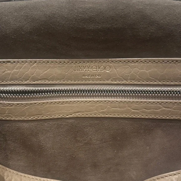 Jimmy Choo Leather Shoulder Bag | Beige & Black | Silver Hardware - Picture 13 of 16